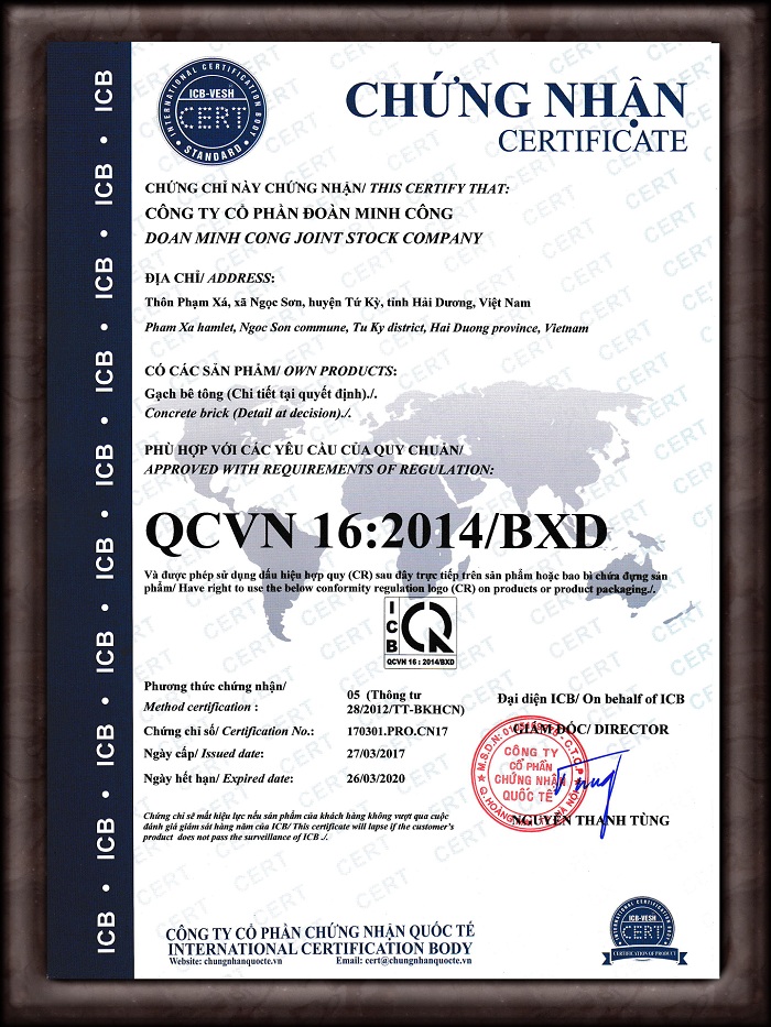 DmC đạt chứng nhận QCVN 16:2014/BXD
